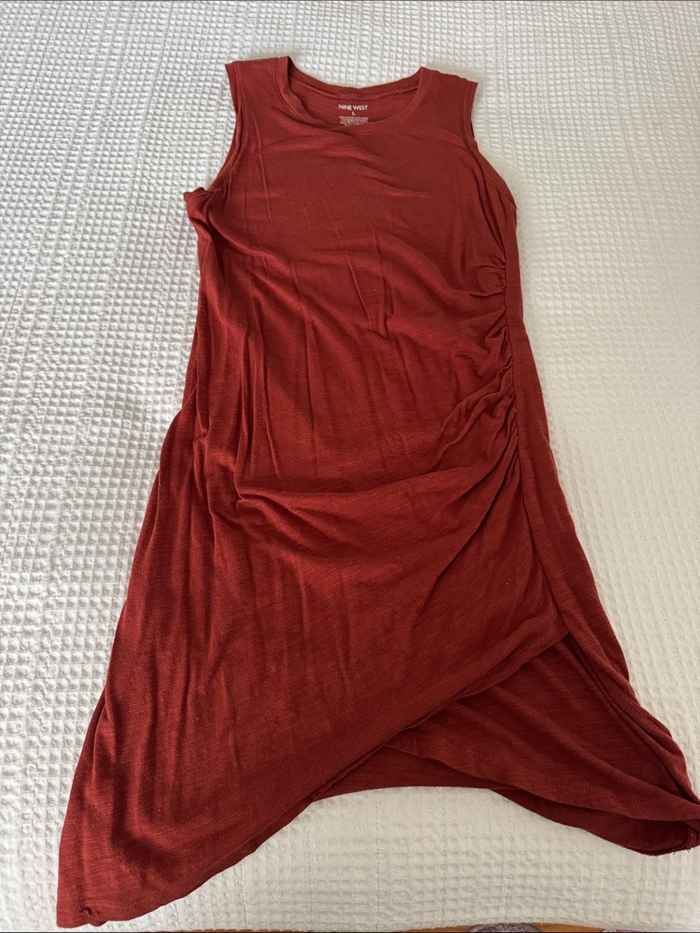 Nine West Burnt Orange Asymmetrical Sleeveless Midi Dress
